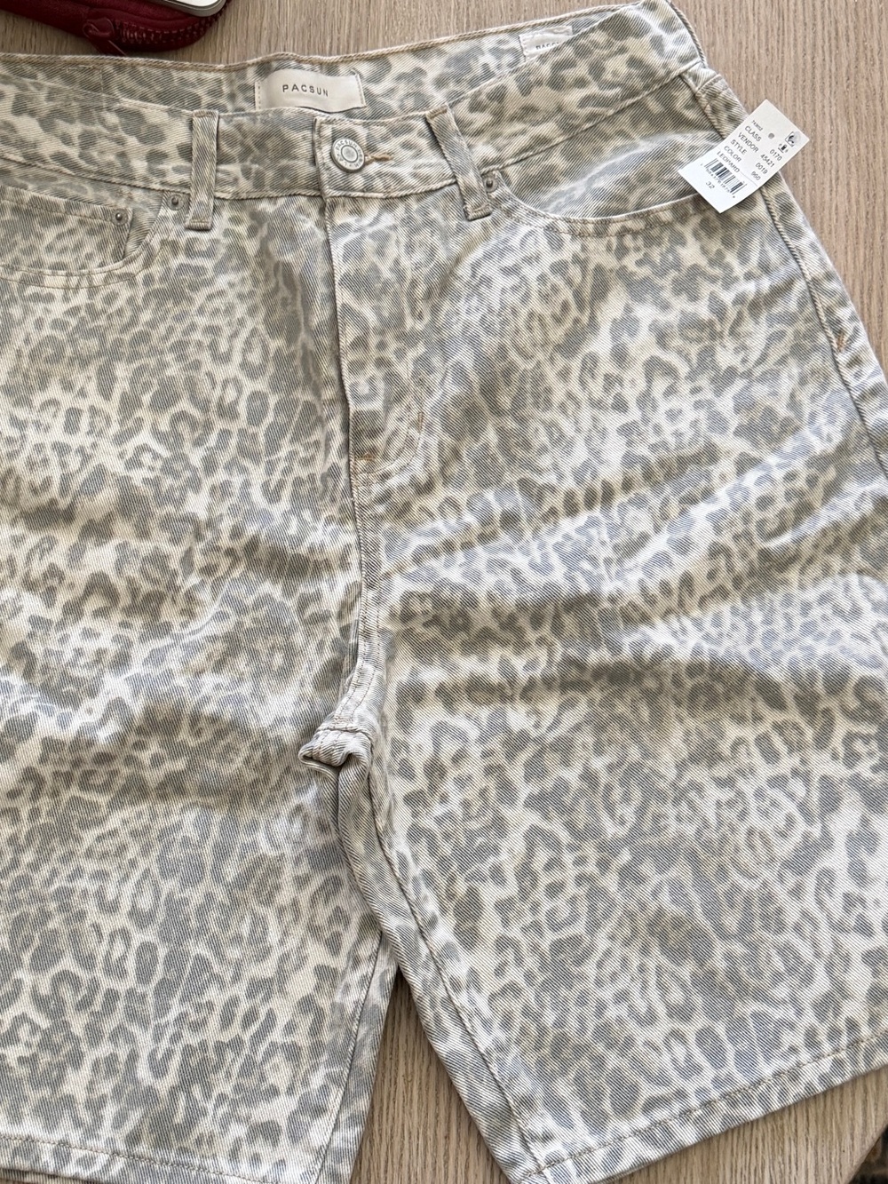 PACSUN Light Leopard Print Denim Shorts